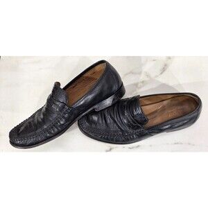 Brass Boot Leather Penny Loafers Ostrich Exotic Moc Black Dress Shoe Mens 10.5 M